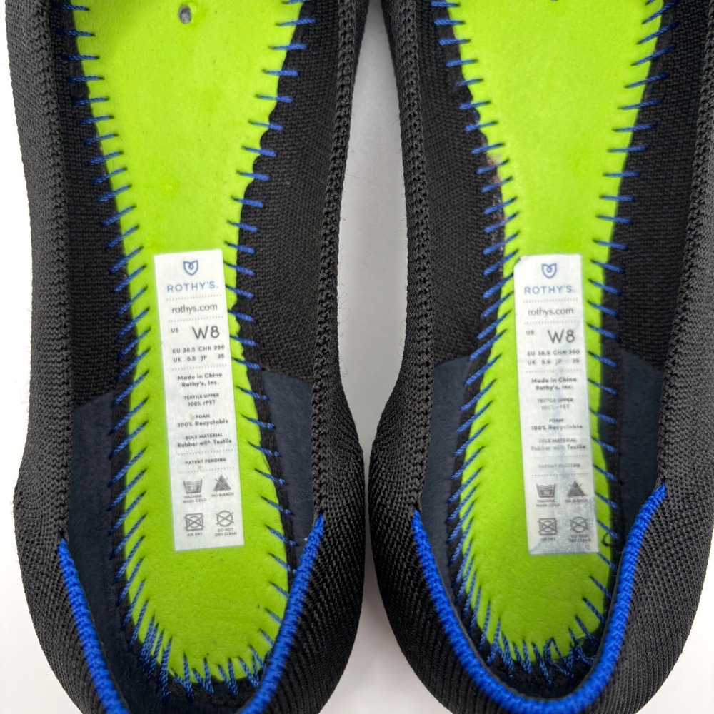 Rothy's Black Pointed Toe Flats with Blue Trim - Picture 10 of 11